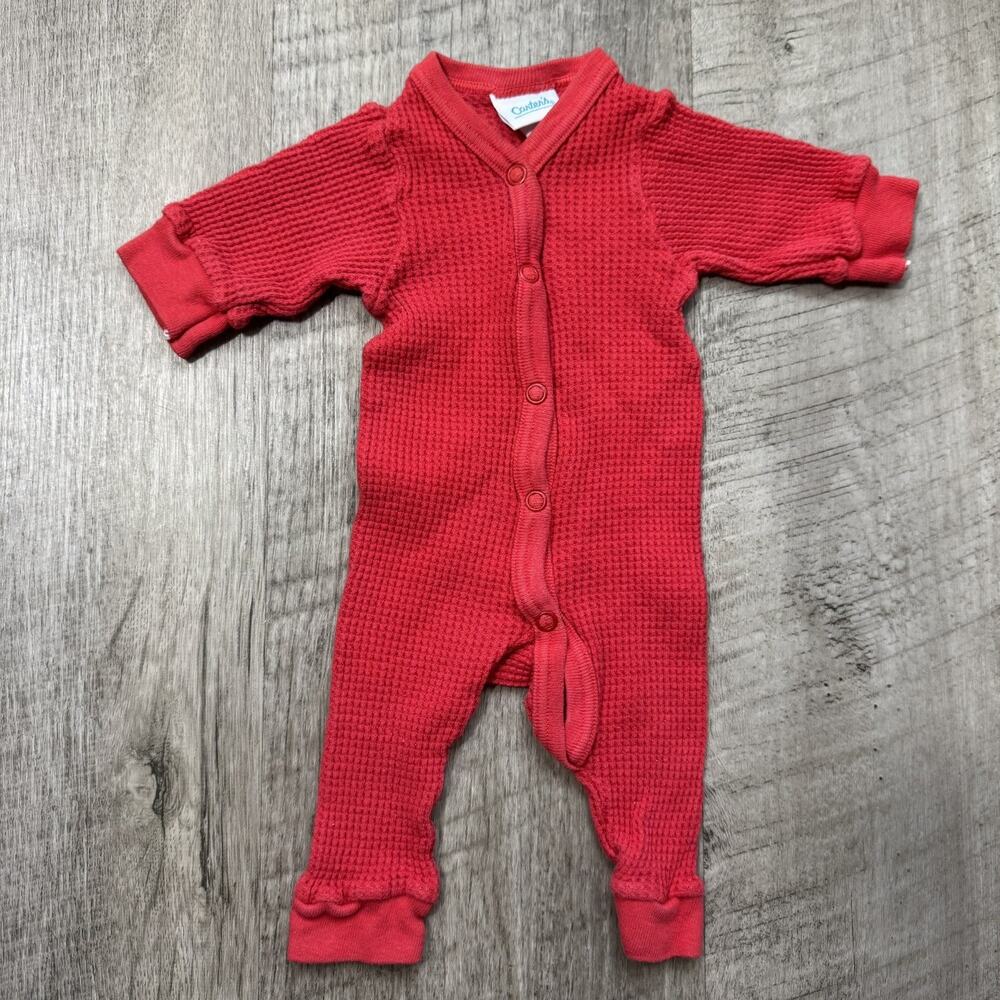 Vintage Carter's Red Waffle Knit Footed Sleeper Newborn Thermal One Piece Snap